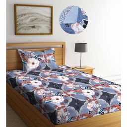 Arrabi Multi Floral TC Cotton Blend Single Size Fitted Bedsheet with 1 Pillow Cover - Multicolor-image-60