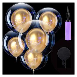 Bubble Trouble Transparent Bobo Balloons Combo for Birthday Wedding Anniversary Indoor Outdoor Gold latex Balloon Decoration Family Reunion Party Supplies Items Pack of 11-13