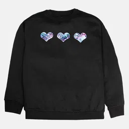 Kiddopanti Full Sleeves Placement Sequin Heart Embellished Sweatshirt - Black-picture-24