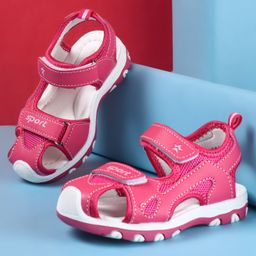 Cute Walk by Babyhug Slip On Sandals with Sports Print & Velcro Closure - Fuchsia-image-53