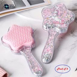 Ortis Unicorn Theme Glittery Star Hair Brush - (Colour & Design May Vary) (Pack of -2)-16