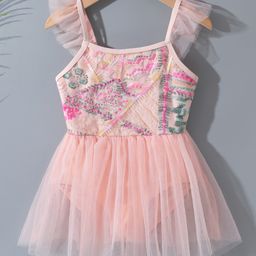Kookie Kids Frill Sleeves Frock Swimsuit with Sequin Detailing - Pink-picture-11