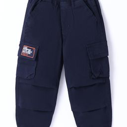 Little Kangaroos Woven Full Length Solid Color Cargo Jeans with Pockets - Navy Blue-image-76