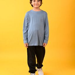 Anthrilo Cotton Blend Full Sleeves Typography Printed Tee & Fleece Comfort Fit Joggers Set - Grey & Black-image-64