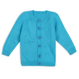 Windrop Solutions Wool Full Sleeves Crochet Solid Sweater - Blue-picture-6