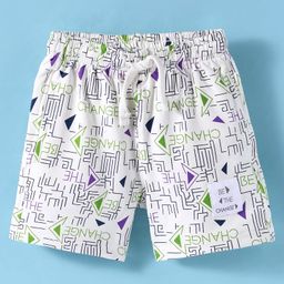 Doreme Terry Knit Knee Length Shorts with Text Print - White-image-66