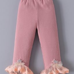 Mark & Mia Solid Color Leggings with Lace Detailing & Star Applique - Pink-image-123