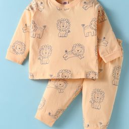 Zero Sinker Knit Full Sleeves Co-ords Night Suit with Vehicle Print - Peach-picture-43