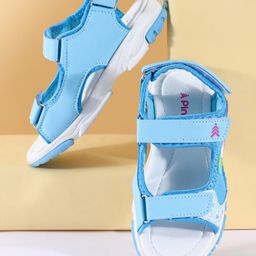 Pine Kids Sandals with Velcro Closure Glitter Heart & Butterfly Print-Light Blue-image-10