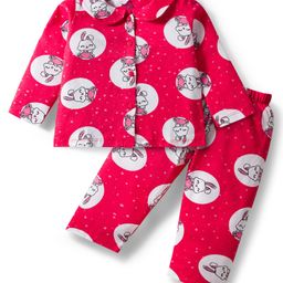 Doodle Poodle 100% Cotton Single Jersey Knit Front Open Co-ords Night Suit With Bunny Print - Dark Pink-picture-42
