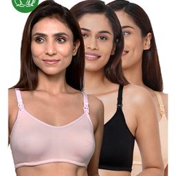 Inner Sense Organic Cotton Knit Pack of 3 Solid Antimicrobial Bras With Nursing Access - Multi Colour-picture-33