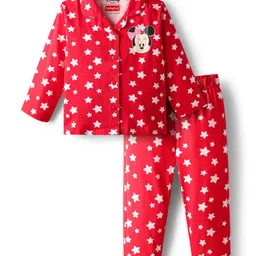 Babyhug Disney Single Jersey Knit Full Sleeves Night Suit With Minnie Mouse Print - Red-picture-35