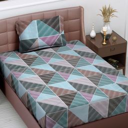 Myntra Elegant Homes Blue & Brown Printed 300 TC Single Bedsheet Set 2.25 m x 1.50 m-image-74