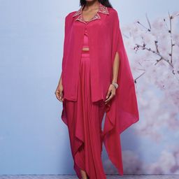 AJIESH OBEROI V-Neck Sleeveless Top Shrug With Skirt Co-Ords-image-106