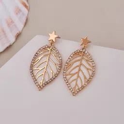 GC PREMIUM JEWELLERY Gold-Plated Stainless Steel Cubic Zirconia Studded Drop Earrings-image-26