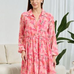DressBerry Floral Print Bishop Sleeve Fit & Flare Dress-picture-19