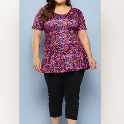 BAESD Floral Printed Plus Size Swimwear & Attached Tights With Cap-image-60