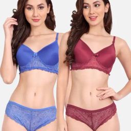 FIMS: Fashion is my Style Blue & Maroon Lace Work Lingerie Set - Pack Of 2-image-84