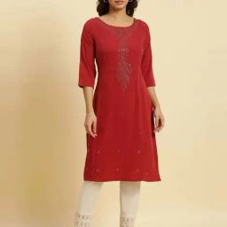 W Red Embellished Straight Kurta-image-72