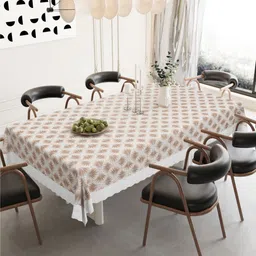 DREAM WEAVERZ Brown Floral Waterproof 6-Seater Table Cover with Embellished details-27