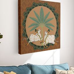 Myntra Elegant Homes Brown & White Canvas Pichwai Cow Wall Art-image-42