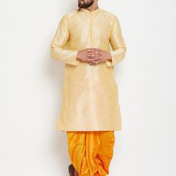 SOJANYA Men Gold-Toned Solid Straight Kurta-image-11