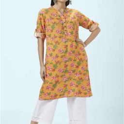 Rangmanch by Pantaloons Mustard Printed Straight Kurta-image-0