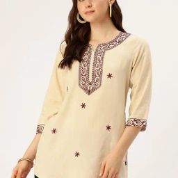 Amukti Maroon Rayon Embroidered Top-image-7