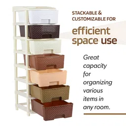 Kuber Industries Brown and White Textured 7-Layer Modular Storage Drawer image 5