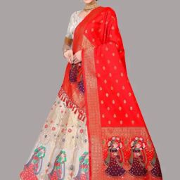 Atsevam White Woven Pattern Semi-Stitched Lehenga Choli Set With Dupatta image 3