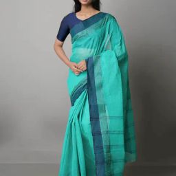 Unnati Silks Turquoise Woven Saree With Blouse-image-9