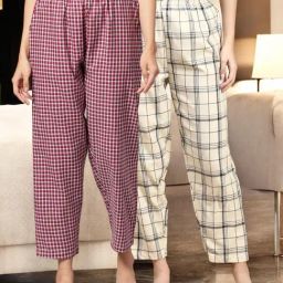 Kryptic Off White & Maroon Cotton Relaxed Fit Printed Lounge Pants - Pack of 2-image-95