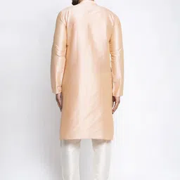 Jompers Men Peach-Coloured & White Solid Kurta with Pyjamas image 2