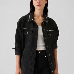GAP Embellished Cotton Oversized Denim Jacket-32