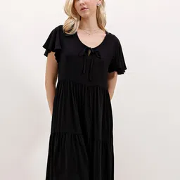 BIGDART Women Solid Flutter Sleeve Fit & Flare Dress-21