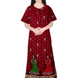 AAKARSHANA Women Maroon Maxi Nightdress-picture-6