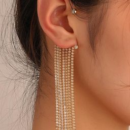 Vembley Golden Studded Chain Tassels Ear Cuff Earrings-image-65