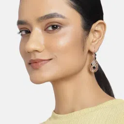 Estele Rose Gold-Plated Black Enamel Earrings for Women-image-80