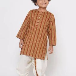 Little Bansi Kids Brown & White Striped Full Sleeves Kurta with Dhoti-picture-8