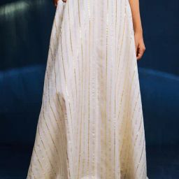 Pink Fort White Striped Flared Maxi Skirt-image-3