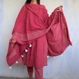 Chidiyaa Pink Pure Cotton Block Printed Ajooni Dupatta-picture-16