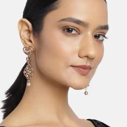 Estele Gold-Plated Flower Heart Earrings with Pearls for Girls/Women-27