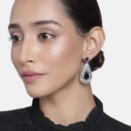 Estele Oxidized Silver-Plated Grand Canyon Dangler Earrings for Women-image-11