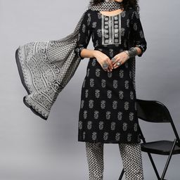 INDYES Women Ethnic Motifs Printed Regular Sequinned Pure Cotton Kurta with Pyjamas & With Dupatta-image-31