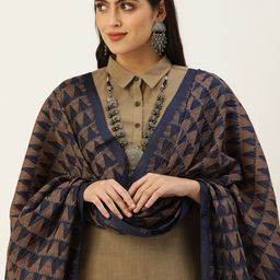 ArtEastri Navy Blue & Gold-Toned Woven Design Pure Silk Shibori Dupatta-36
