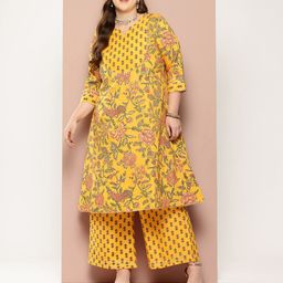 Sztori Plus Size Ethnic Motifs Printed Kurta Set-picture-1