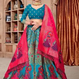 Atsevam Blue Woven Pattern Semi-Stitched Lehenga Choli Set With Dupatta-image-79