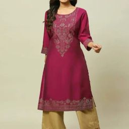 Rangriti Purple Printed Straight Kurta-12