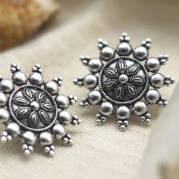 Teejh Anu Circle Silver Oxidized Stud Earrings-48