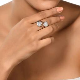 Zaveri Pearls Rose Gold Cubic Zirconia Hearts Contemporary Adjustable Ring-ZPFK10710-7